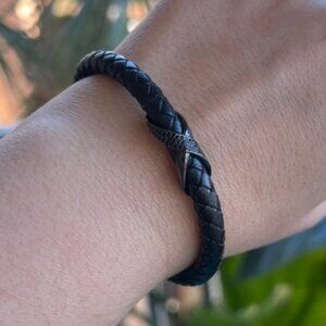 Elegant Black Braided Leather Bracelet